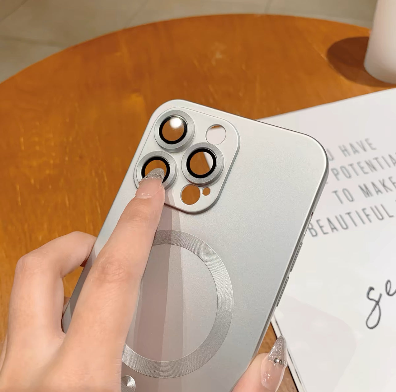 (New 2024 Style!) Premium Metallic Crystal MagSafe Phone Case with Build-on Lens Protector- iPhones (New 2024 Style!) Premium Metallic Crystal MagSafe Phone Case with Build-on Lens Protector- iPhones
